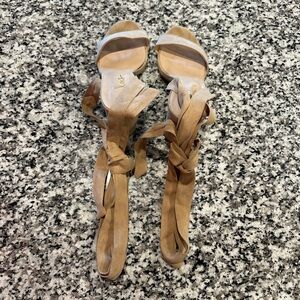 LULUS “Alta Light Nude Suede Lace-Up Heels”